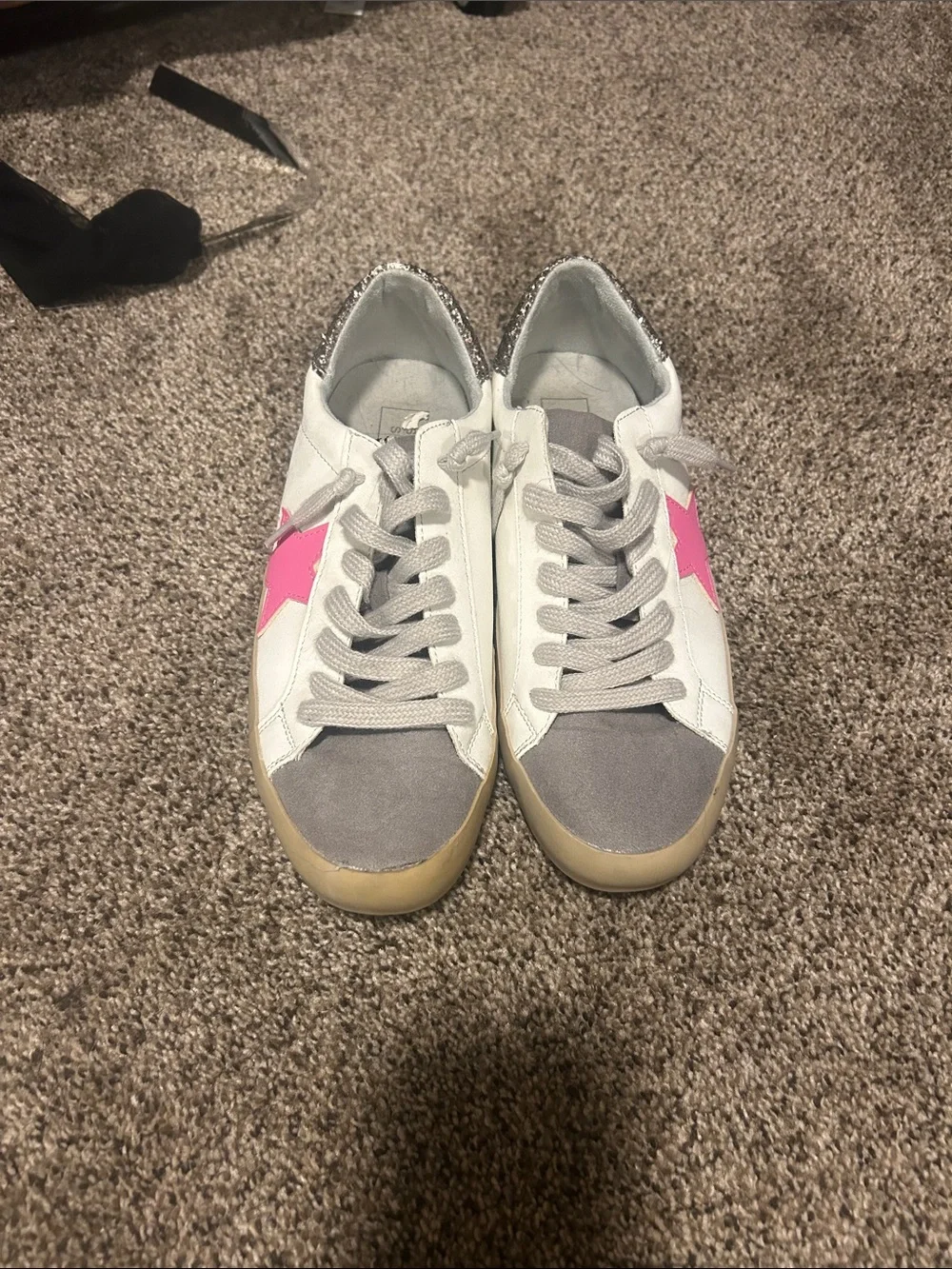 ShuShop White Sneakers with Pink Star and Gray Toe